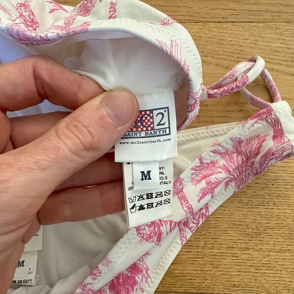 MC2 Saint Barth - Jungle Print Bralette Bikini Top & Bottoms in White & Pink - Picture 5 of 6